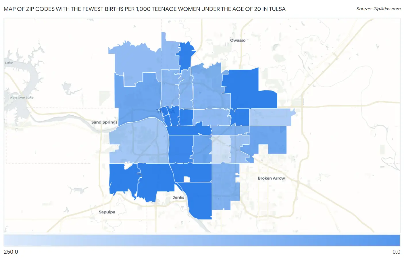Zip Codes with the Fewest Births per 1,000 Teenage Women Under the Age of 20 in Tulsa Map
