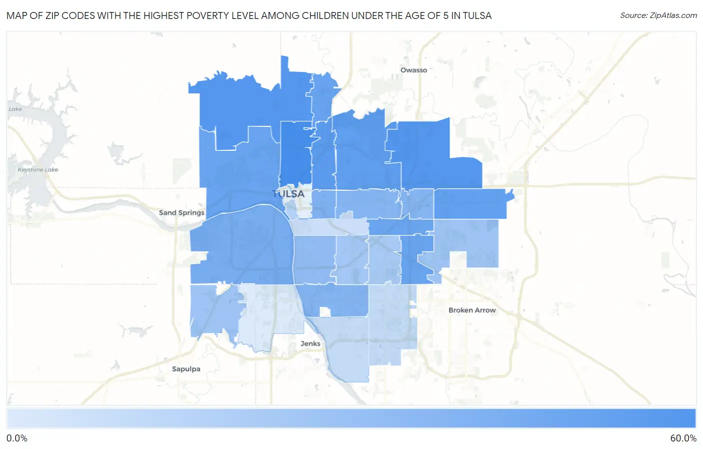 Zip Codes with the Highest Poverty Level Among Children Under the Age of 5 in Tulsa Map