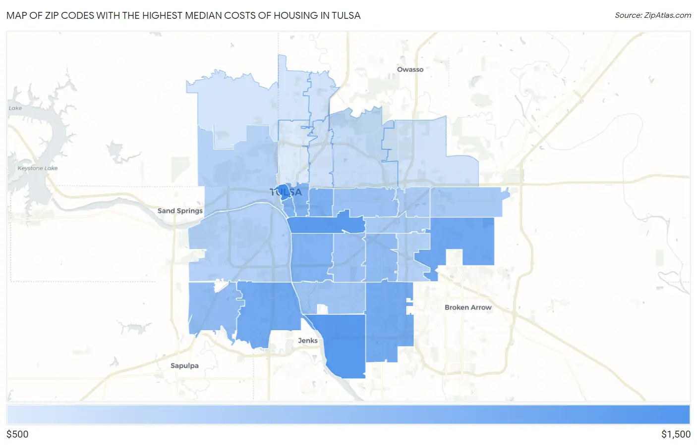Zip Codes with the Highest Median Costs of Housing in Tulsa Map