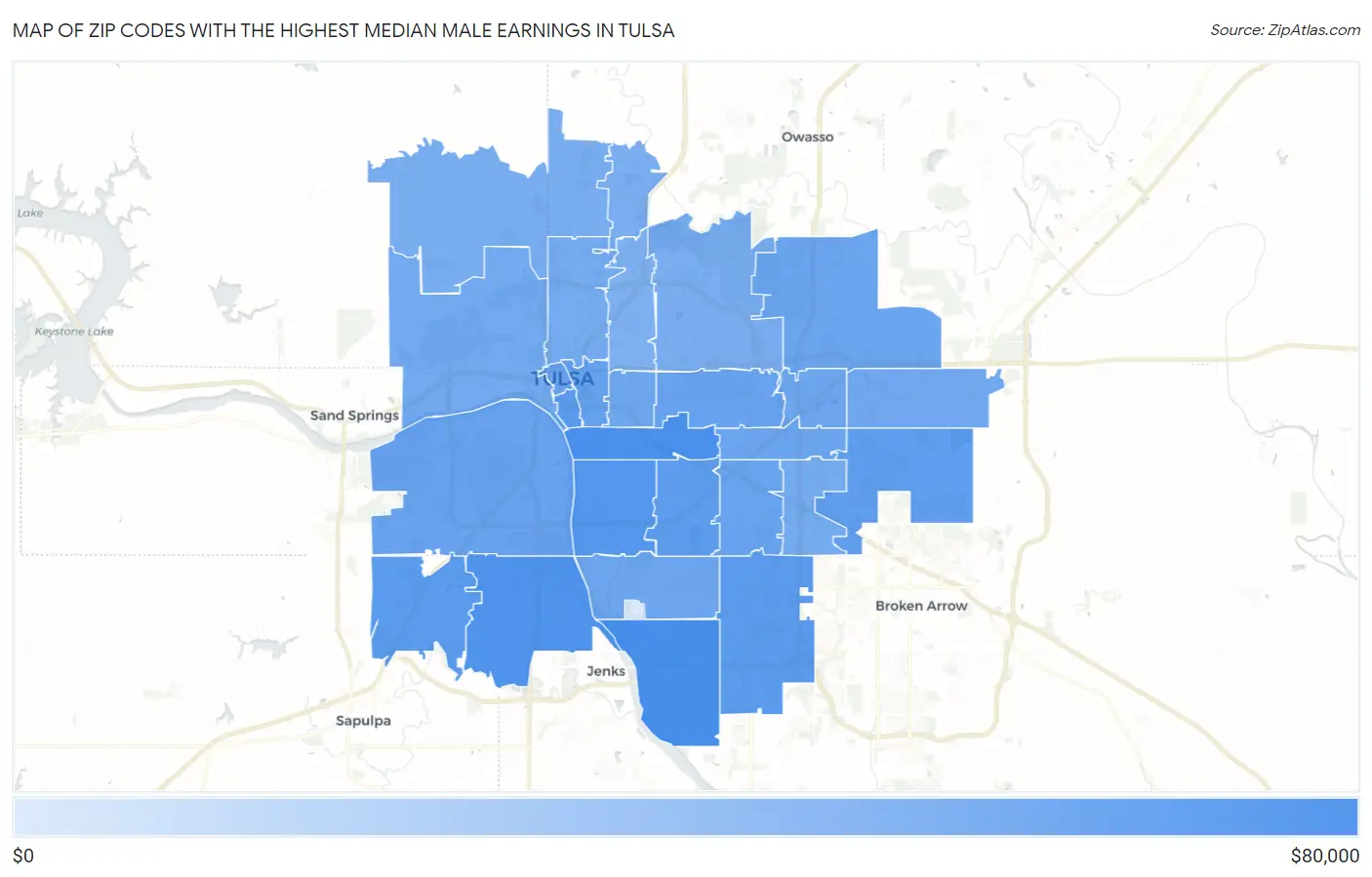 Zip Codes with the Highest Median Male Earnings in Tulsa Map