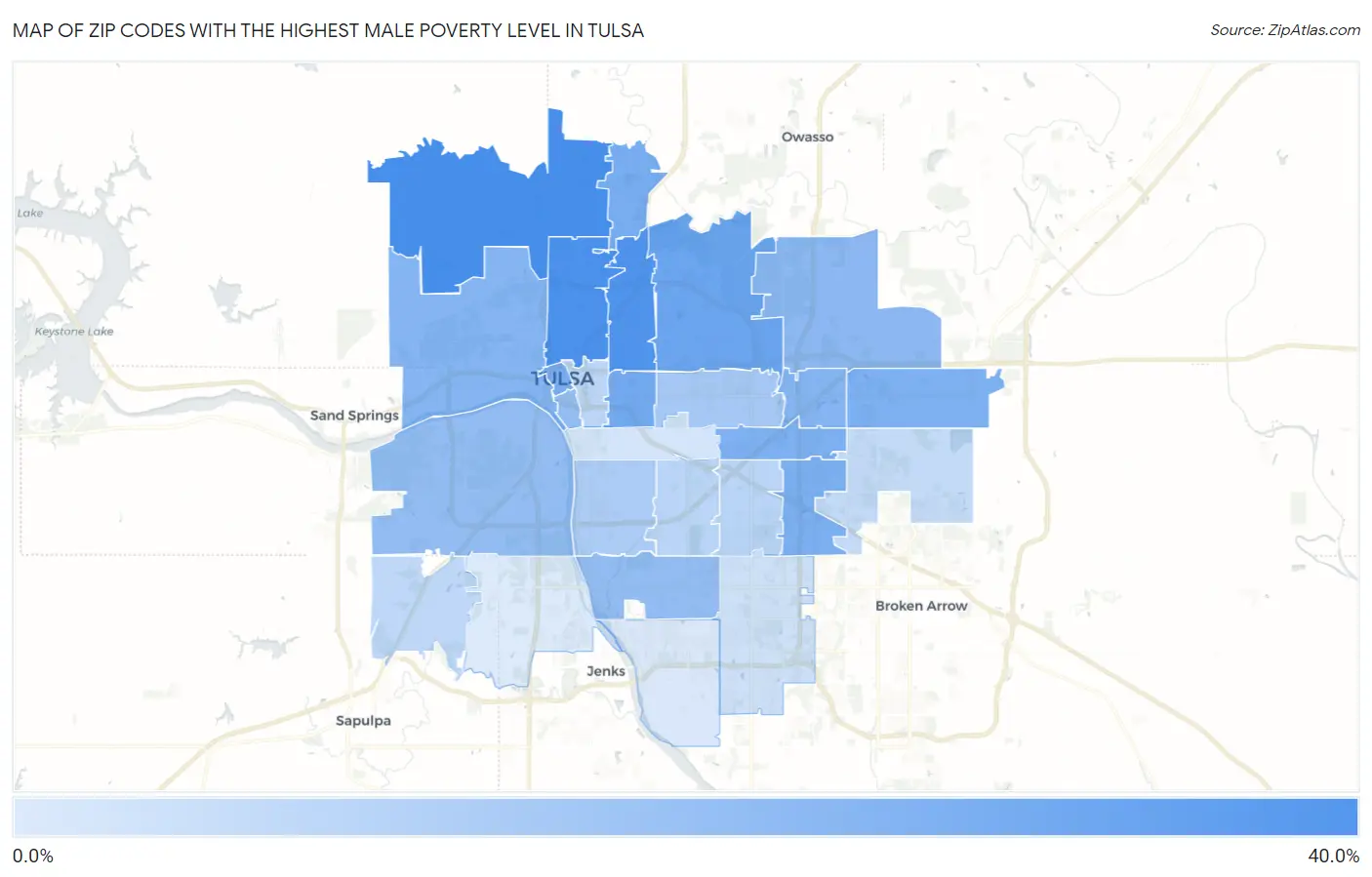 Zip Codes with the Highest Male Poverty Level in Tulsa Map