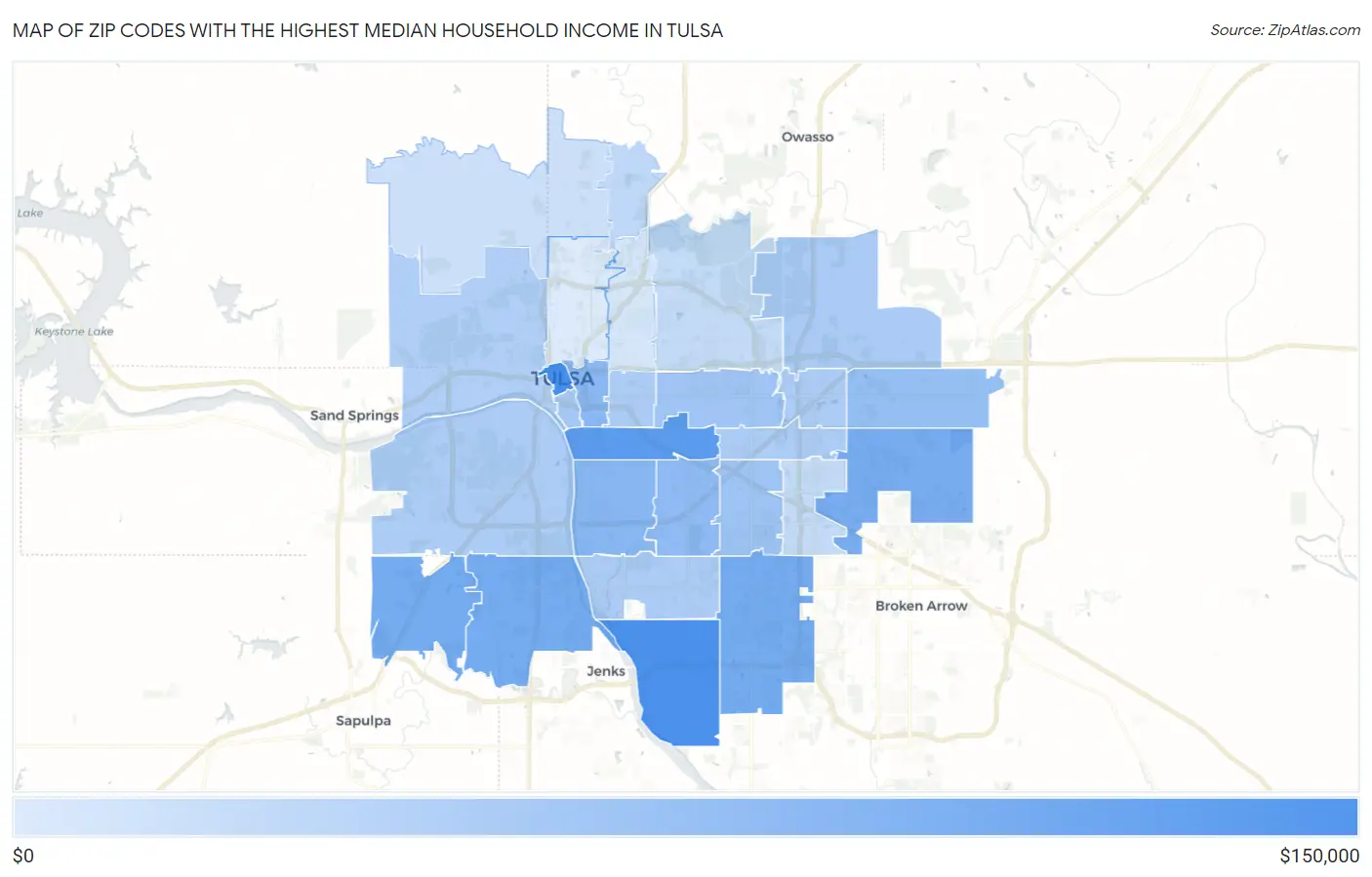 Zip Codes with the Highest Median Household Income in Tulsa Map