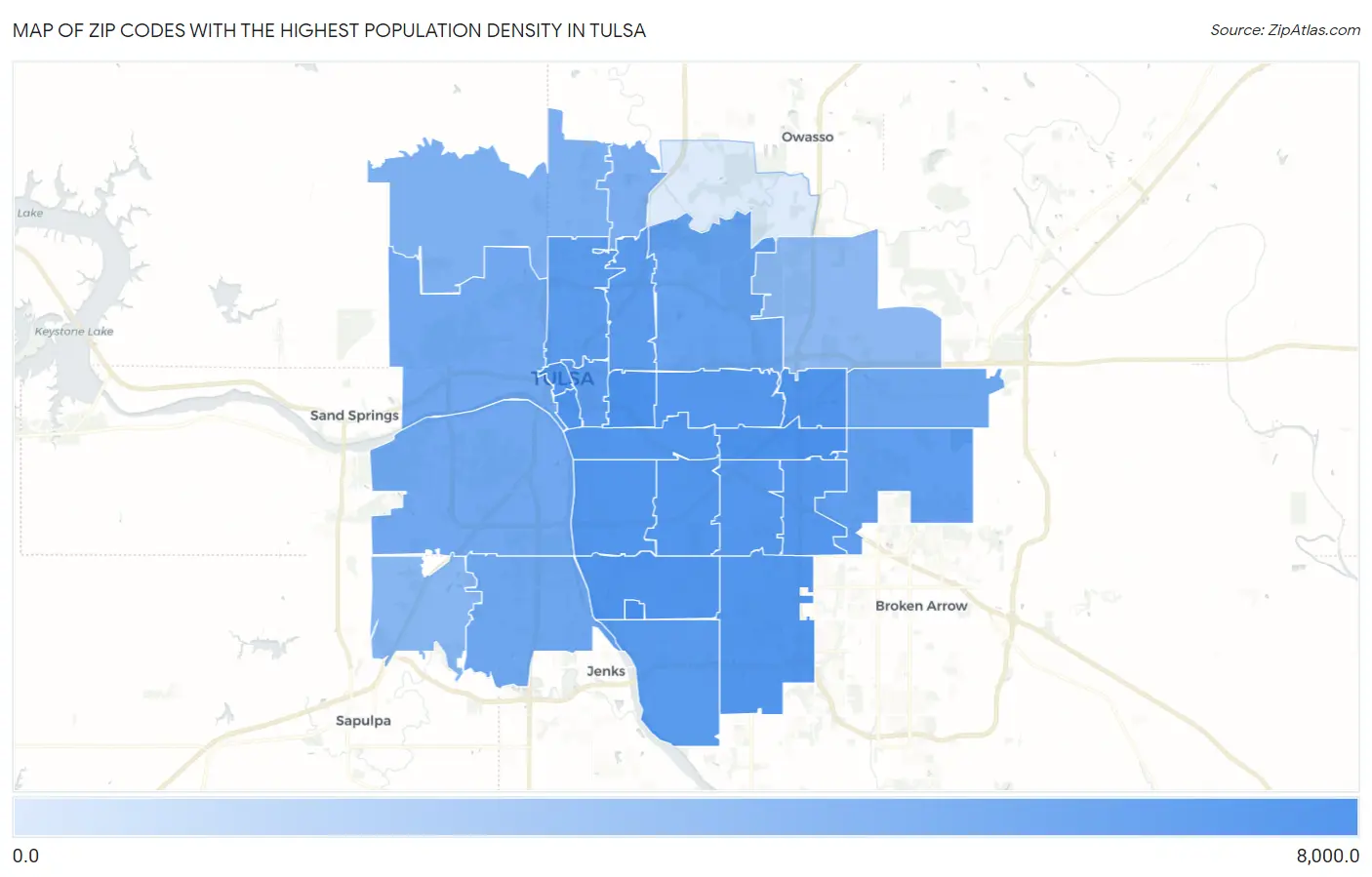 Zip Codes with the Highest Population Density in Tulsa Map