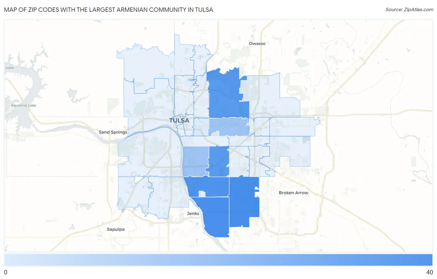 Zip Codes with the Largest Armenian Community in Tulsa Map