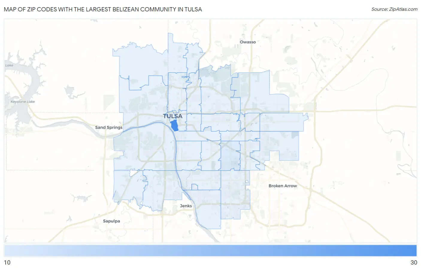 Zip Codes with the Largest Belizean Community in Tulsa Map