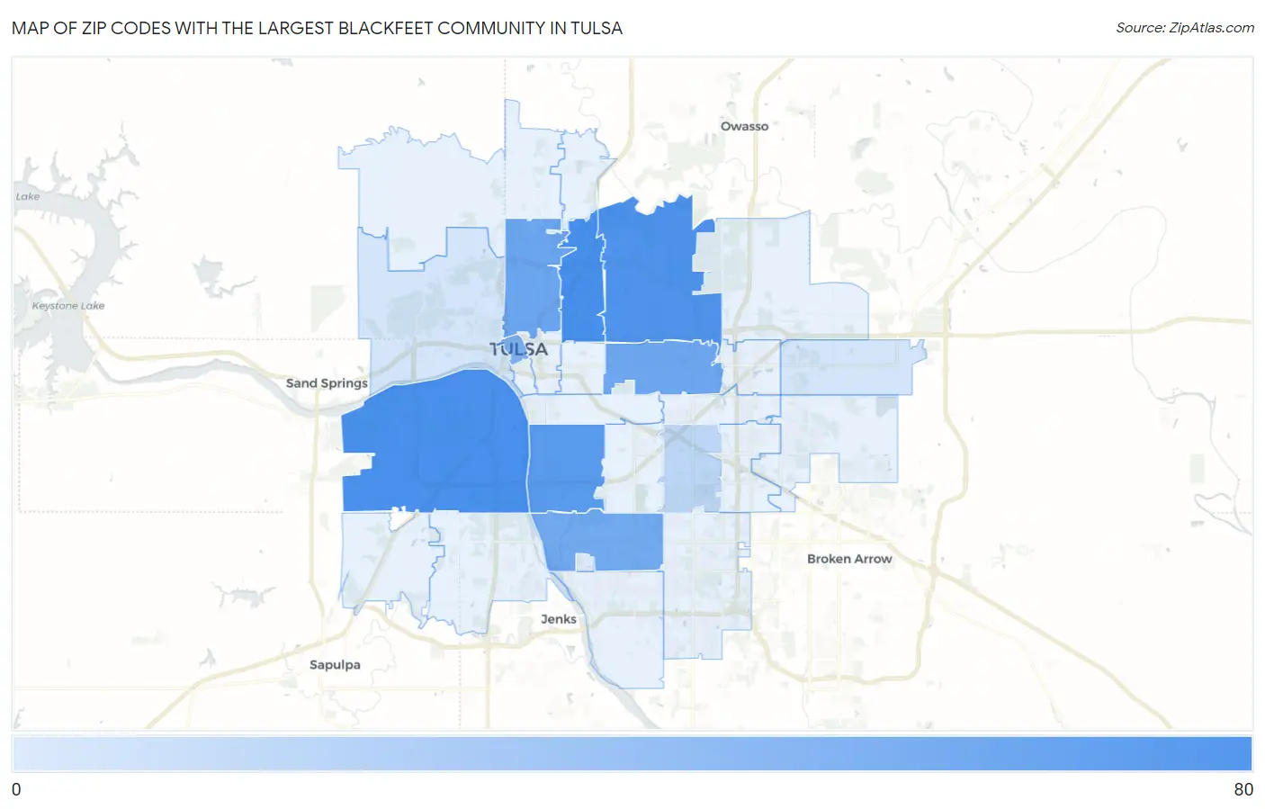 Zip Codes with the Largest Blackfeet Community in Tulsa Map