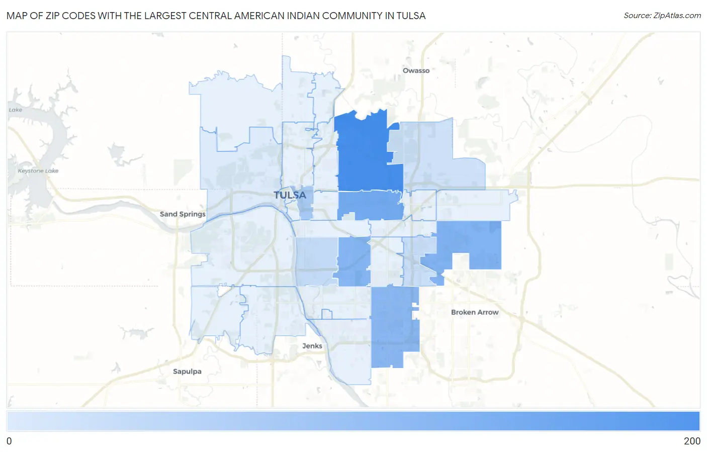 Zip Codes with the Largest Central American Indian Community in Tulsa Map