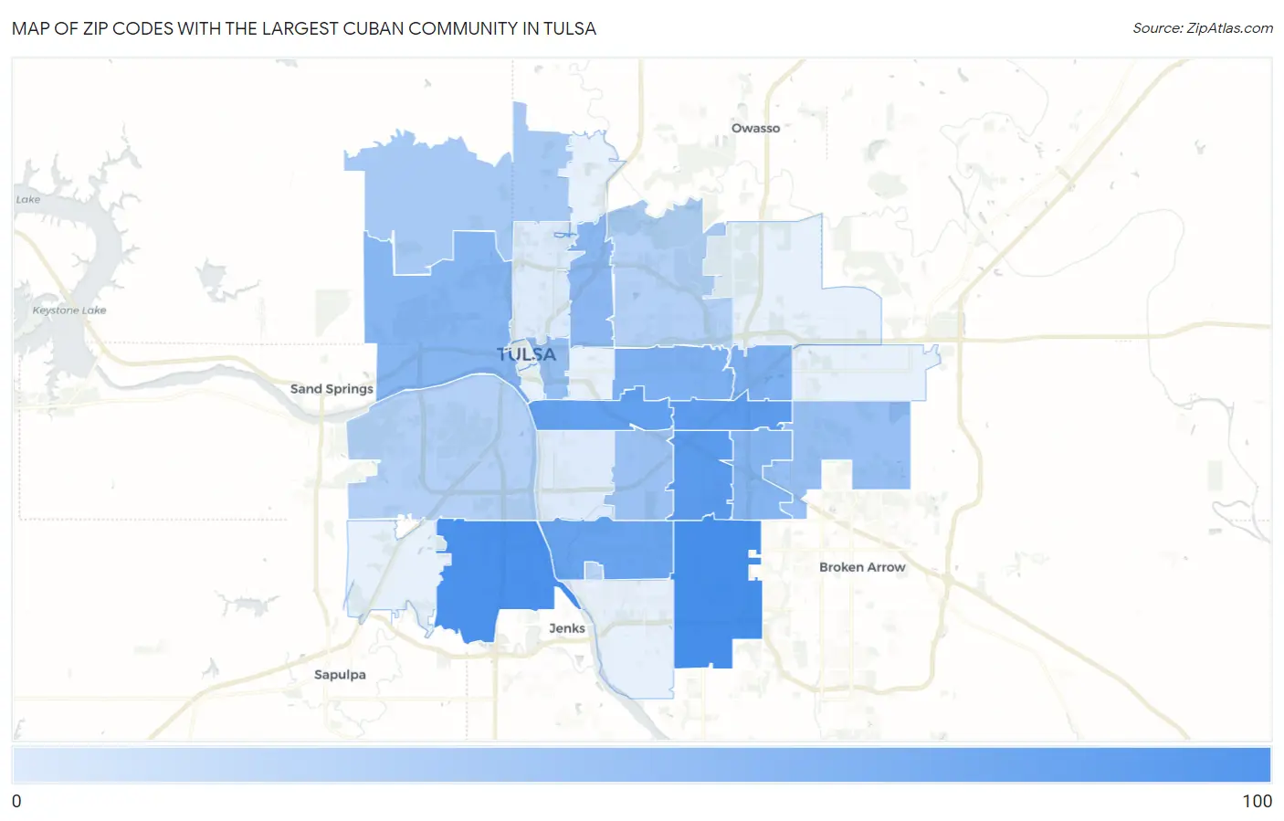 Zip Codes with the Largest Cuban Community in Tulsa Map