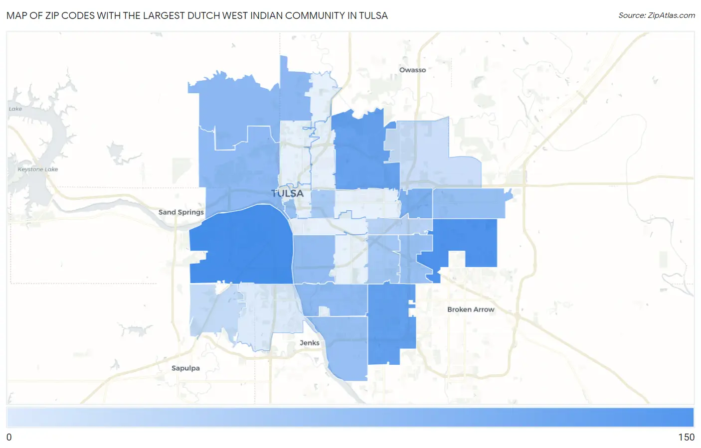 Zip Codes with the Largest Dutch West Indian Community in Tulsa Map