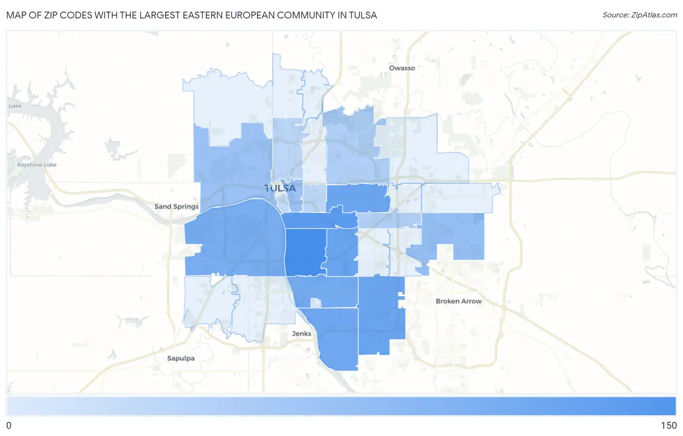 Zip Codes with the Largest Eastern European Community in Tulsa Map