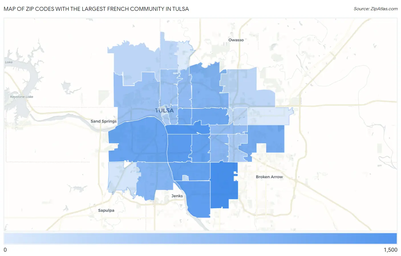 Zip Codes with the Largest French Community in Tulsa Map