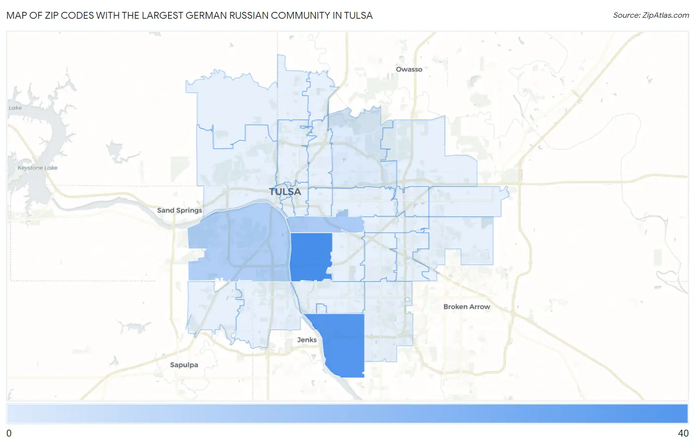 Zip Codes with the Largest German Russian Community in Tulsa Map