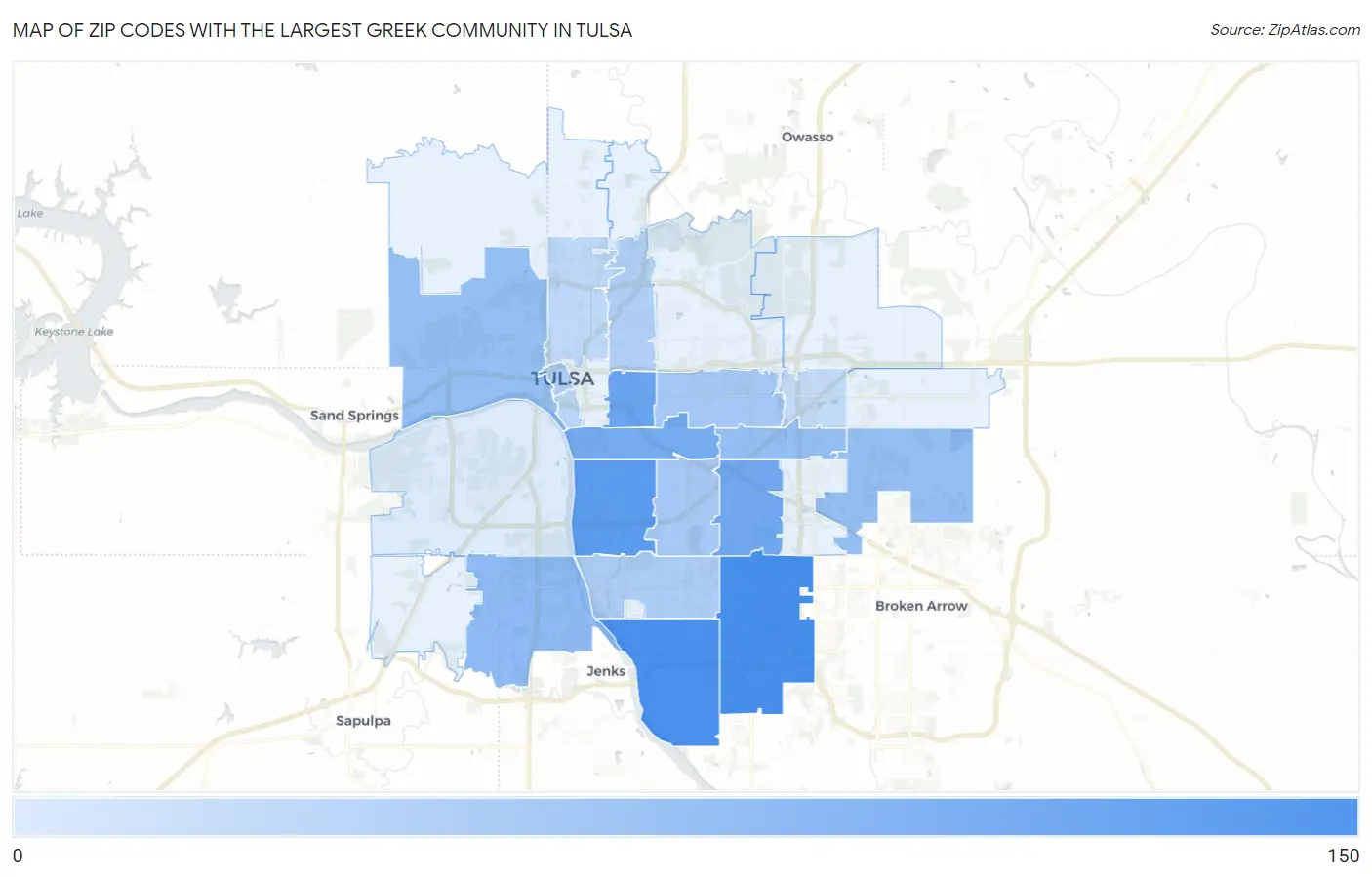 Zip Codes with the Largest Greek Community in Tulsa Map
