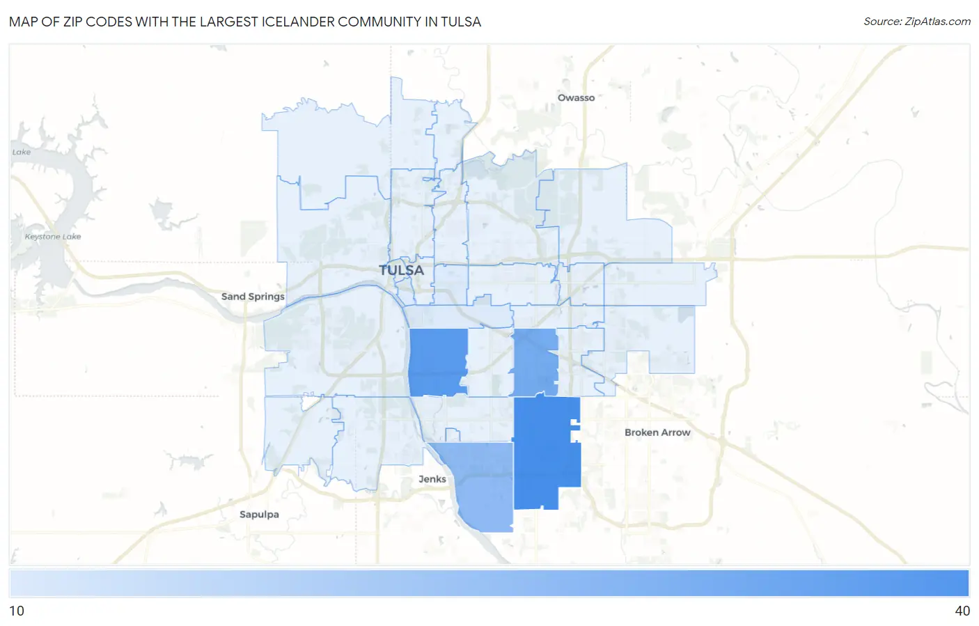 Zip Codes with the Largest Icelander Community in Tulsa Map