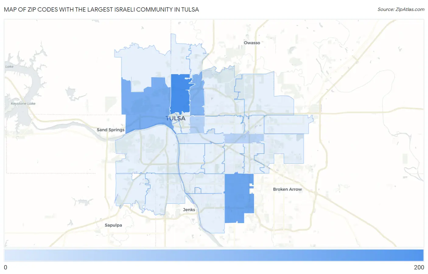 Zip Codes with the Largest Israeli Community in Tulsa Map