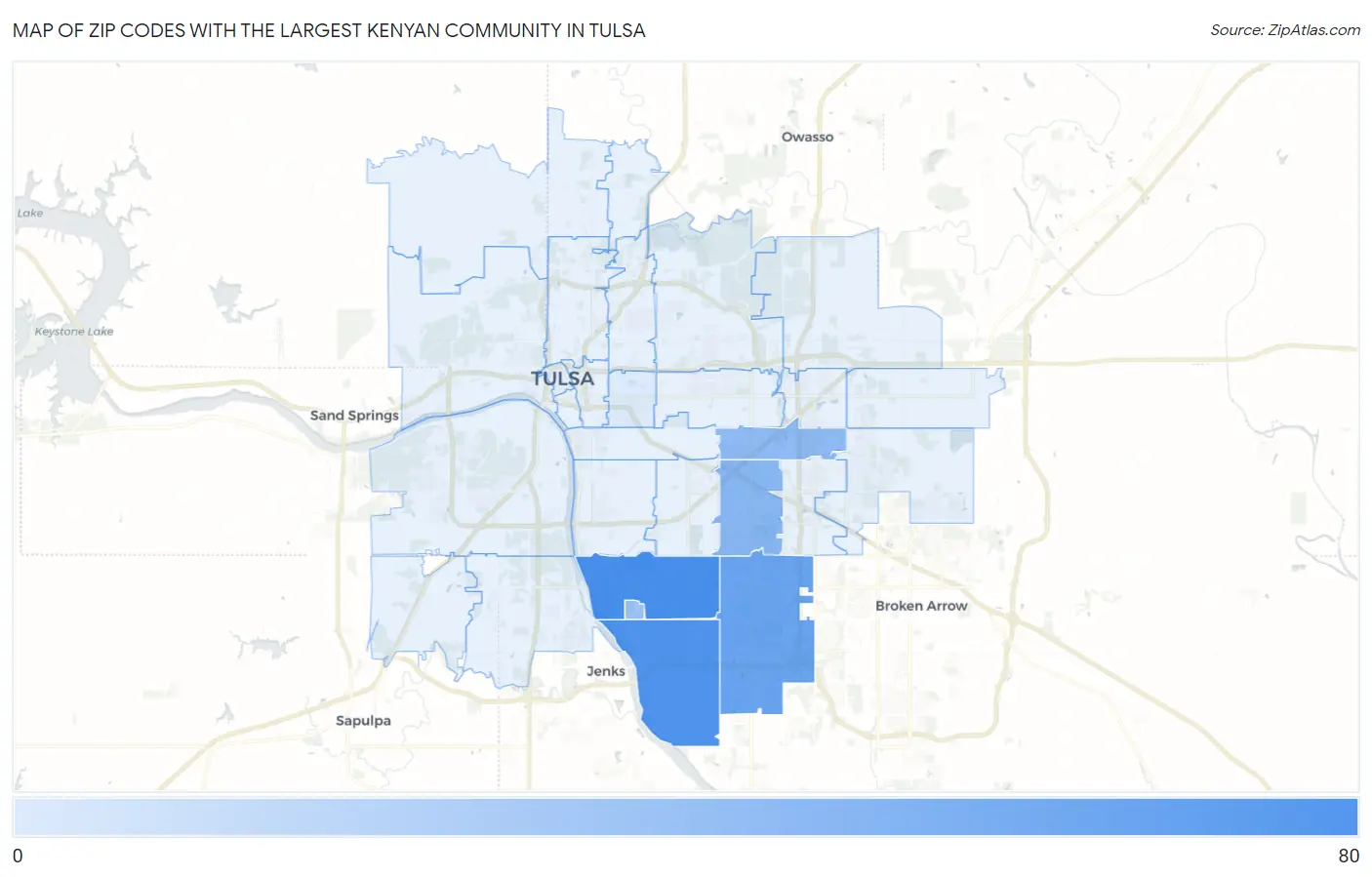 Zip Codes with the Largest Kenyan Community in Tulsa Map