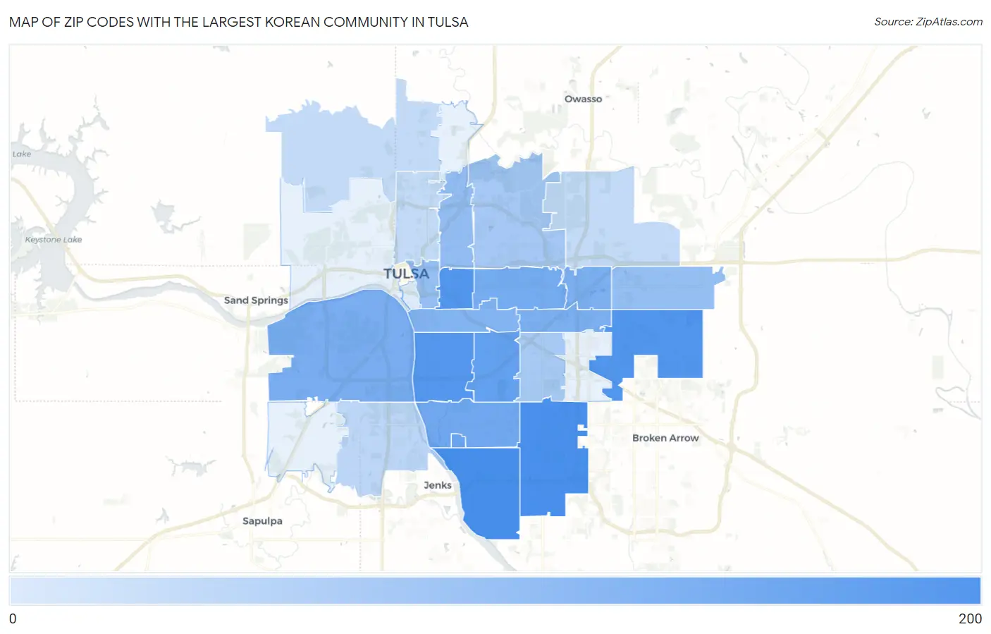 Zip Codes with the Largest Korean Community in Tulsa Map