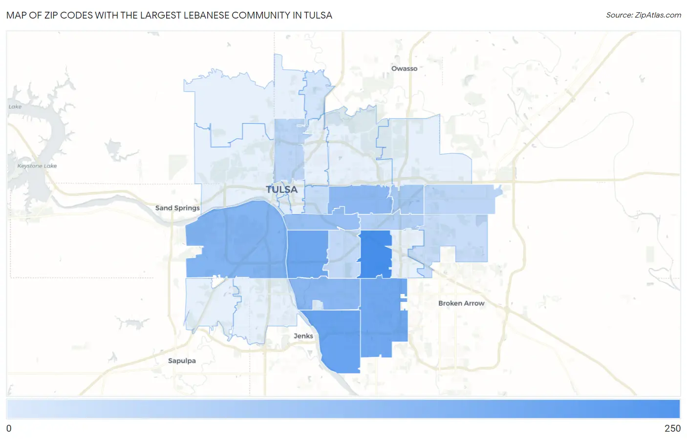 Zip Codes with the Largest Lebanese Community in Tulsa Map