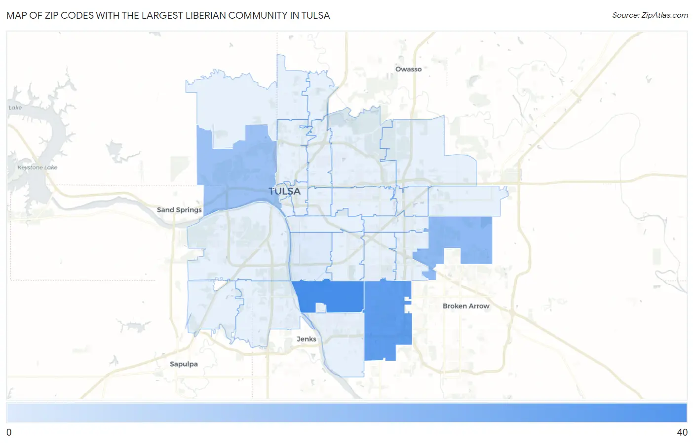 Zip Codes with the Largest Liberian Community in Tulsa Map