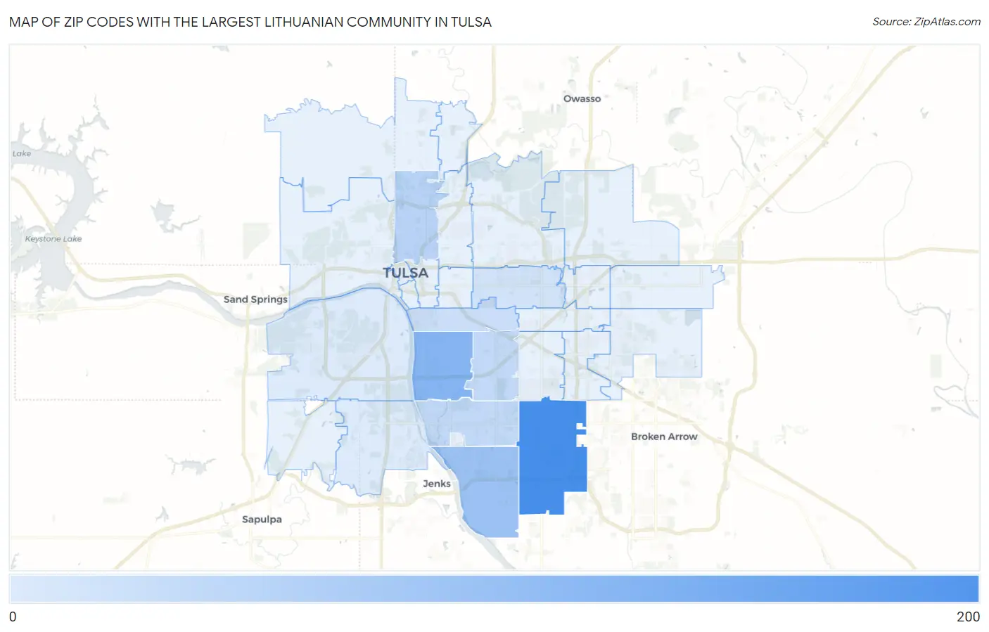 Zip Codes with the Largest Lithuanian Community in Tulsa Map