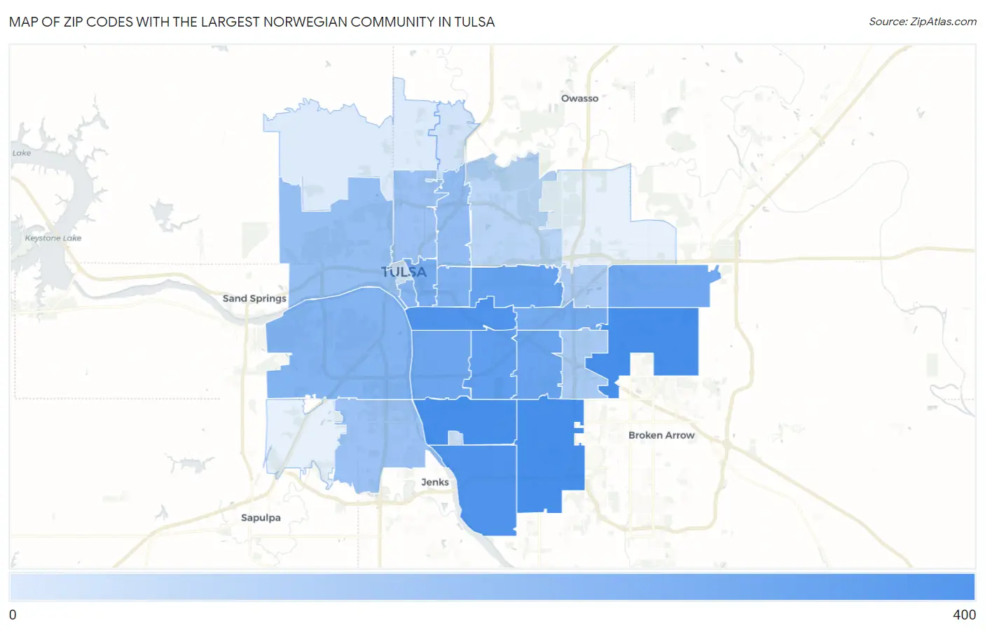 Zip Codes with the Largest Norwegian Community in Tulsa Map