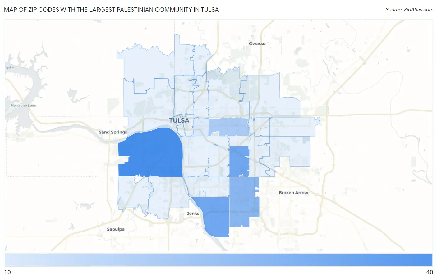 Zip Codes with the Largest Palestinian Community in Tulsa Map
