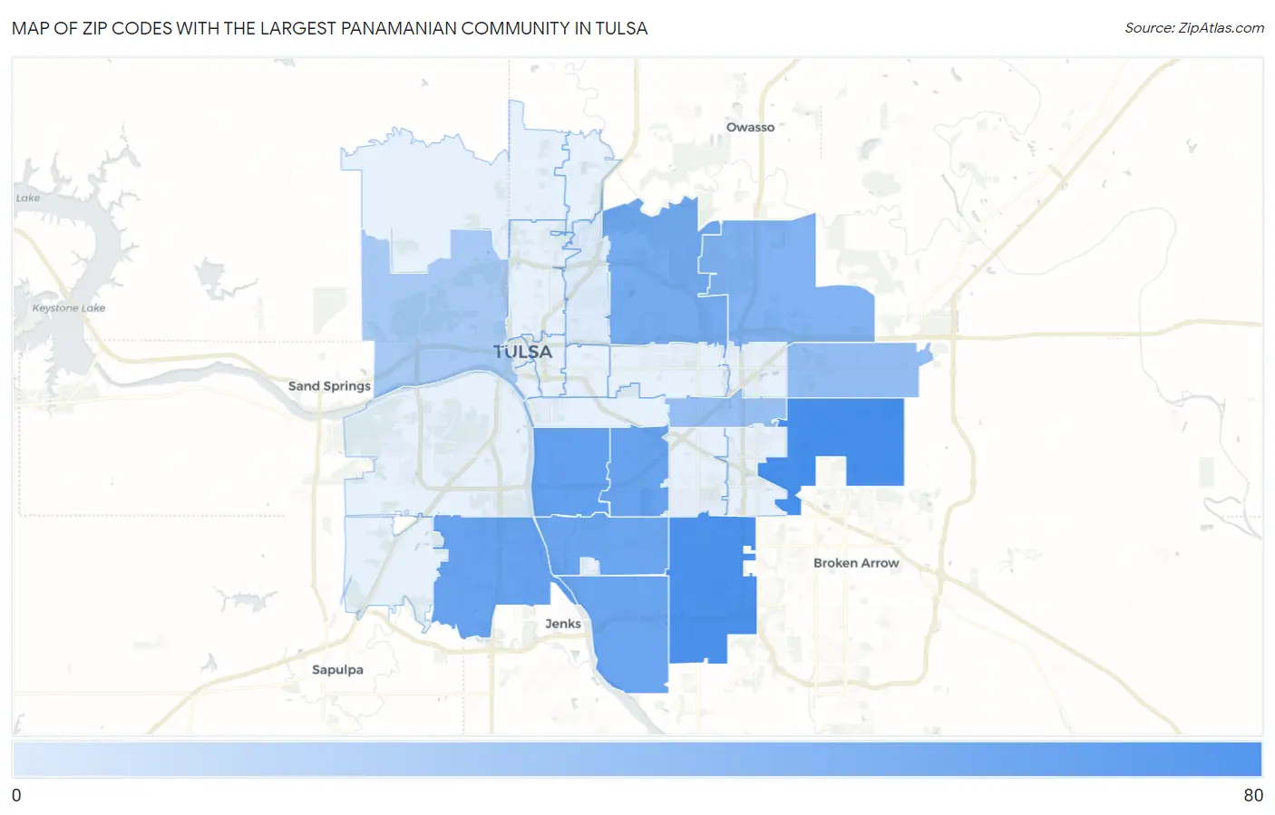 Zip Codes with the Largest Panamanian Community in Tulsa Map