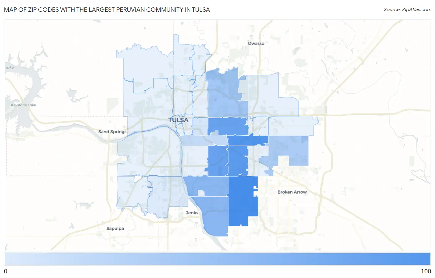 Zip Codes with the Largest Peruvian Community in Tulsa Map