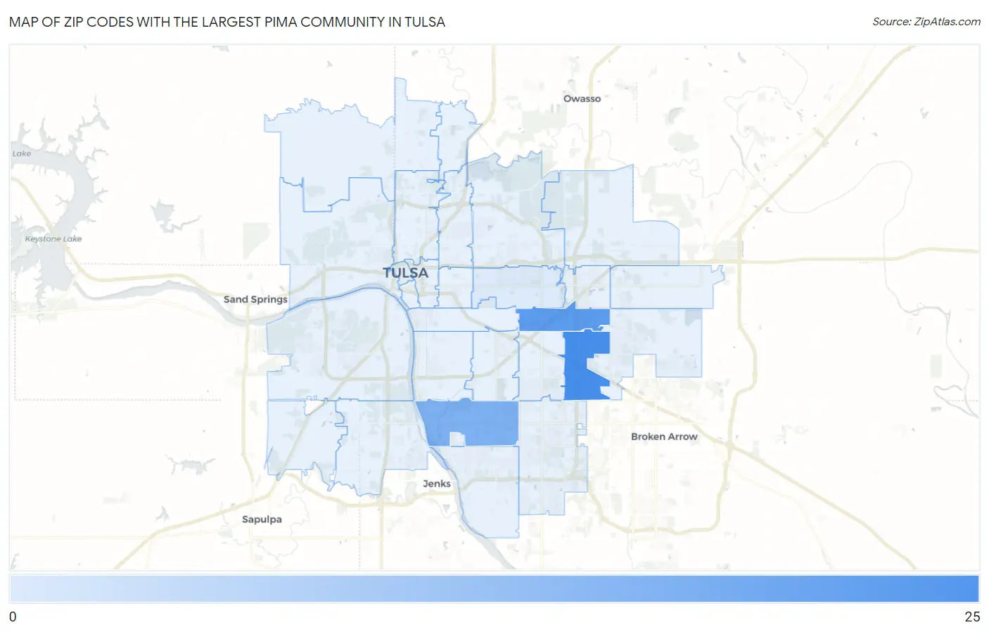 Zip Codes with the Largest Pima Community in Tulsa Map