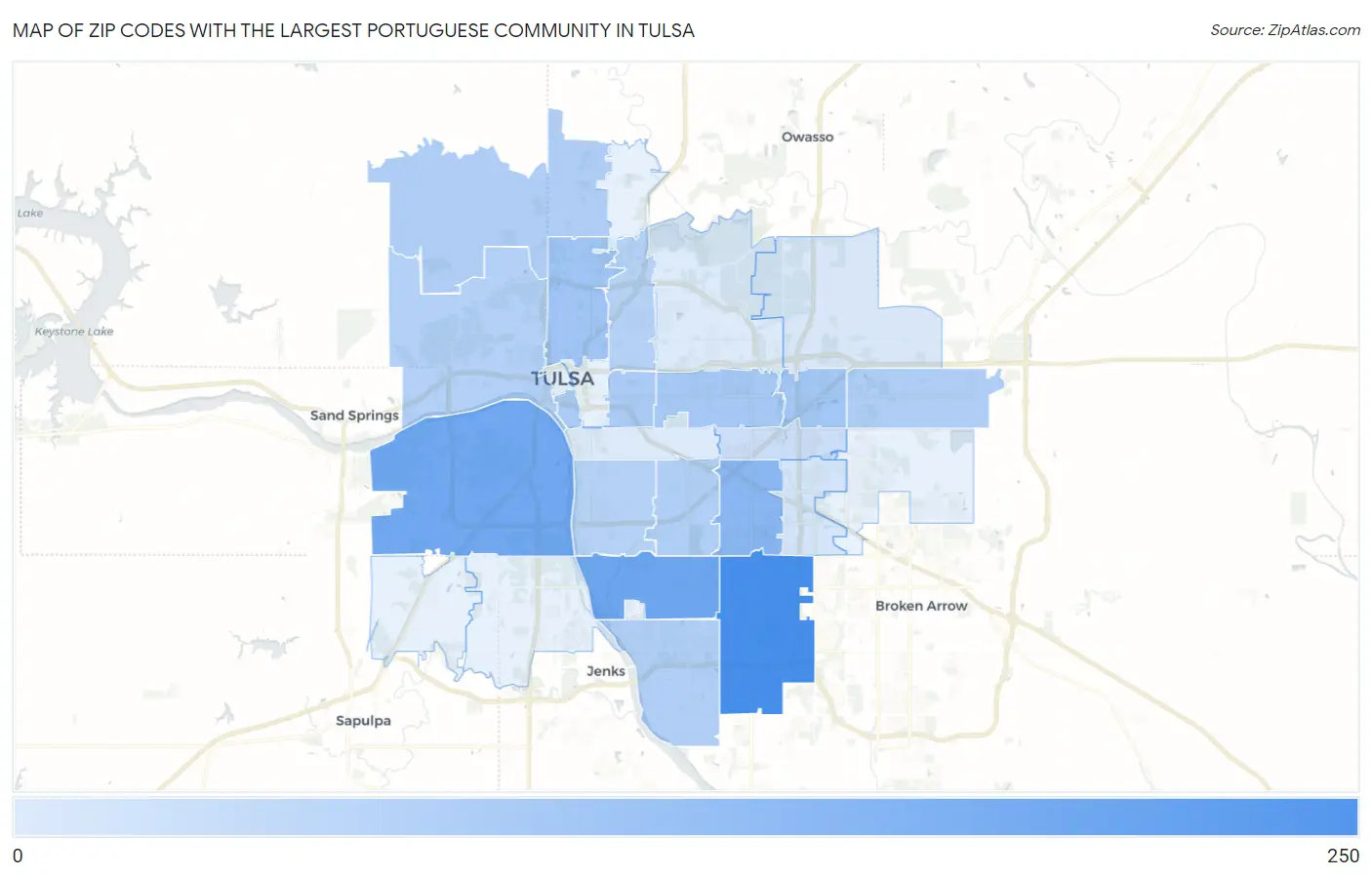 Zip Codes with the Largest Portuguese Community in Tulsa Map