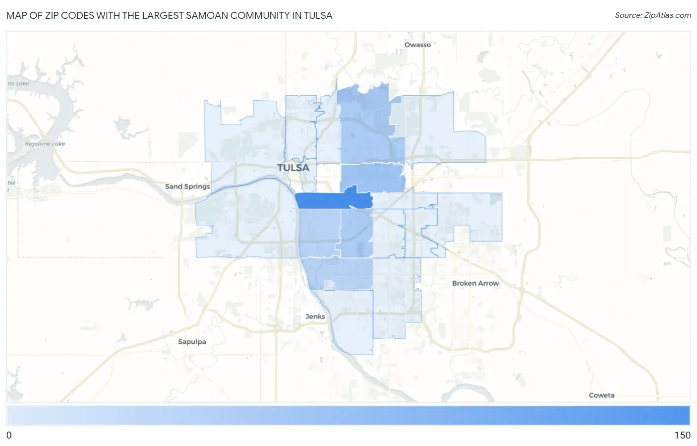 Zip Codes with the Largest Samoan Community in Tulsa Map