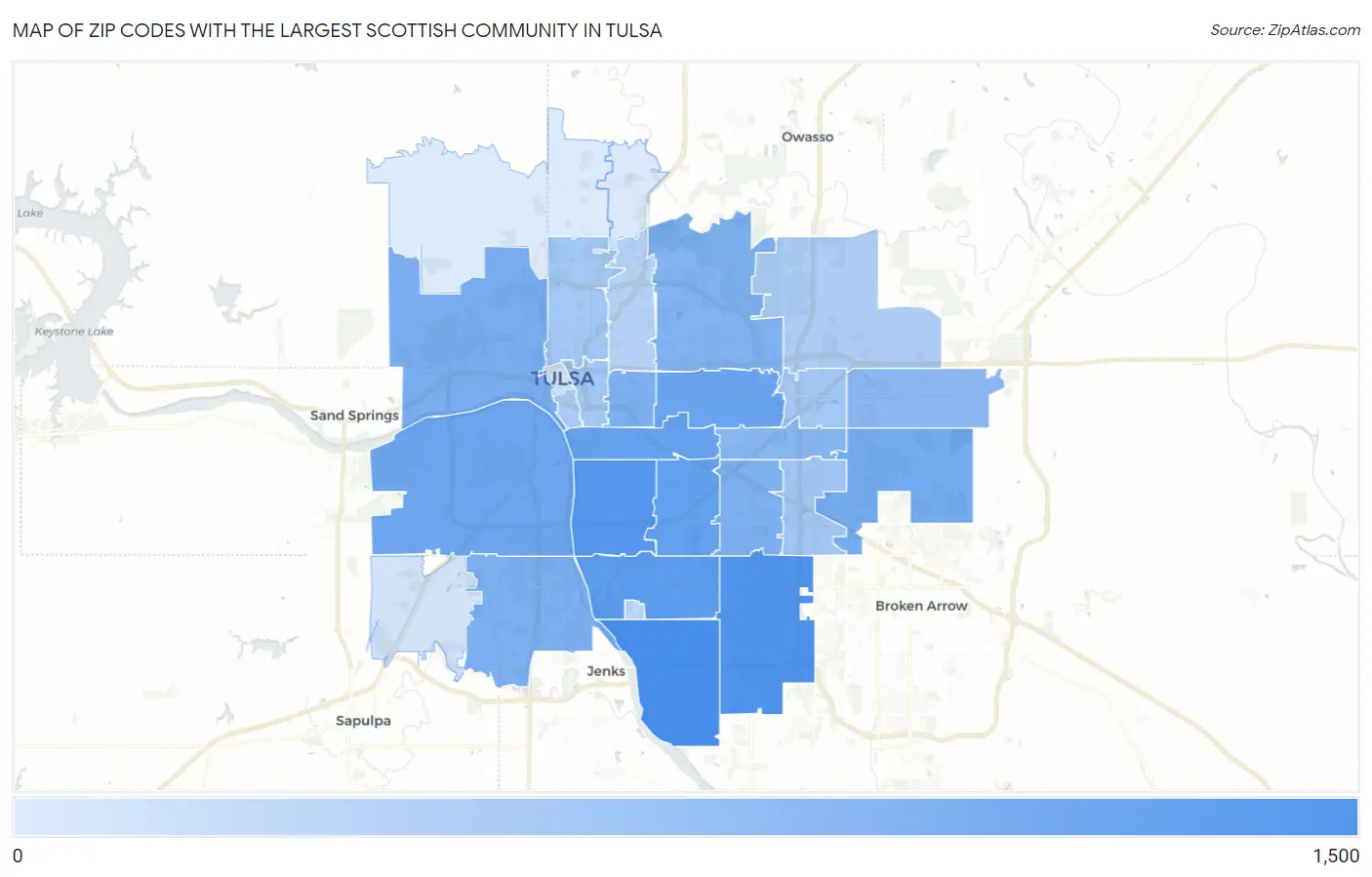 Zip Codes with the Largest Scottish Community in Tulsa Map