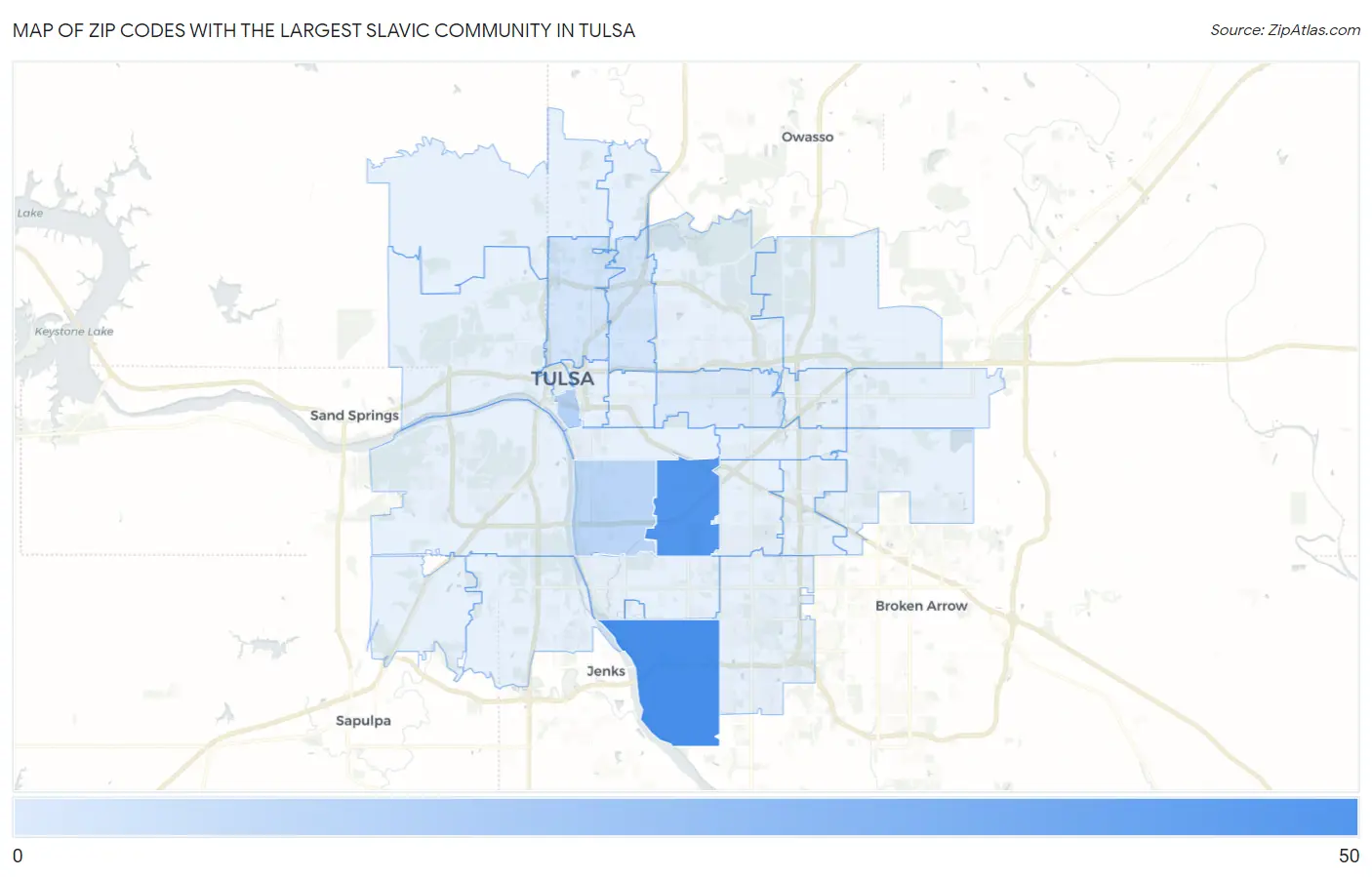 Zip Codes with the Largest Slavic Community in Tulsa Map
