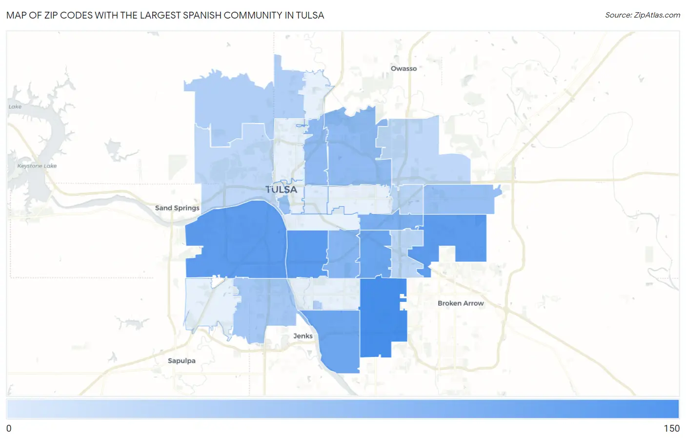 Zip Codes with the Largest Spanish Community in Tulsa Map