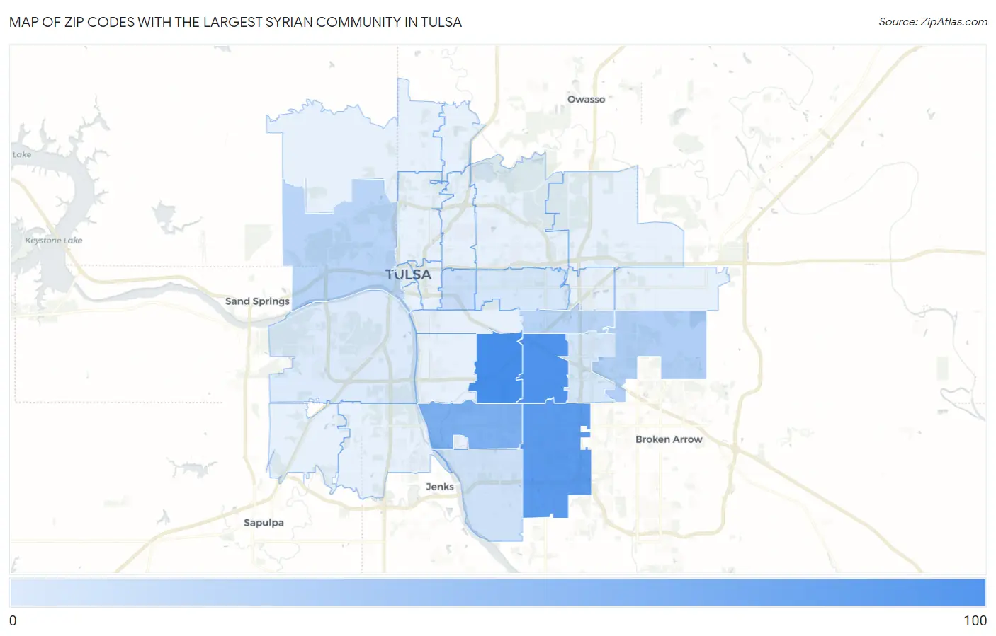 Zip Codes with the Largest Syrian Community in Tulsa Map