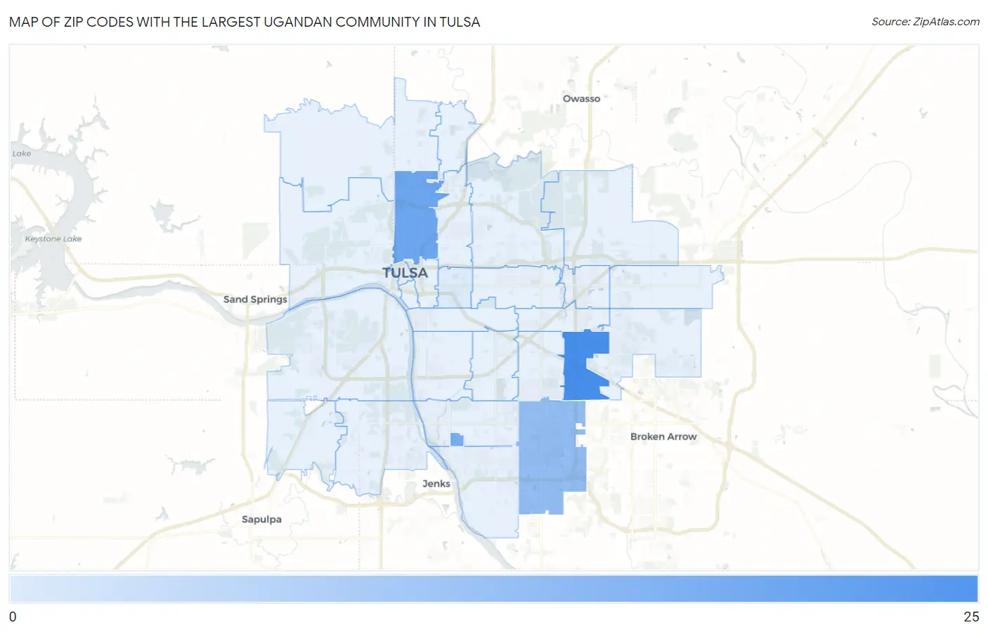 Zip Codes with the Largest Ugandan Community in Tulsa Map