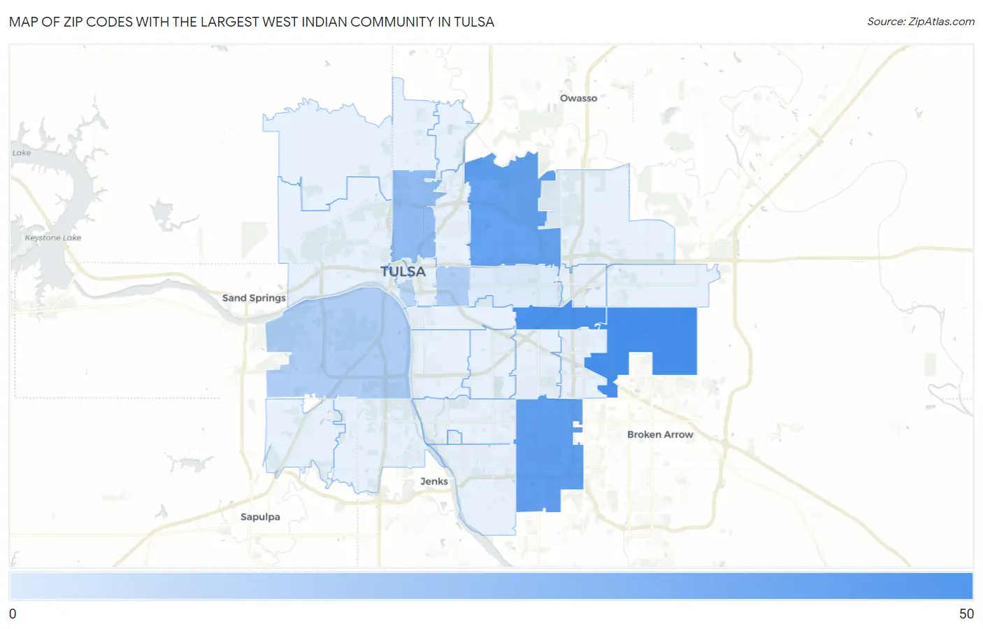 Zip Codes with the Largest West Indian Community in Tulsa Map