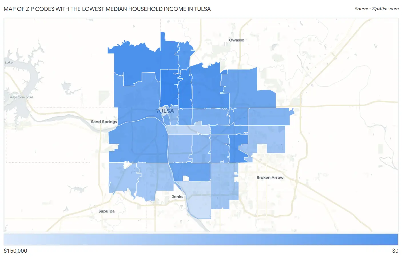 Zip Codes with the Lowest Median Household Income in Tulsa Map