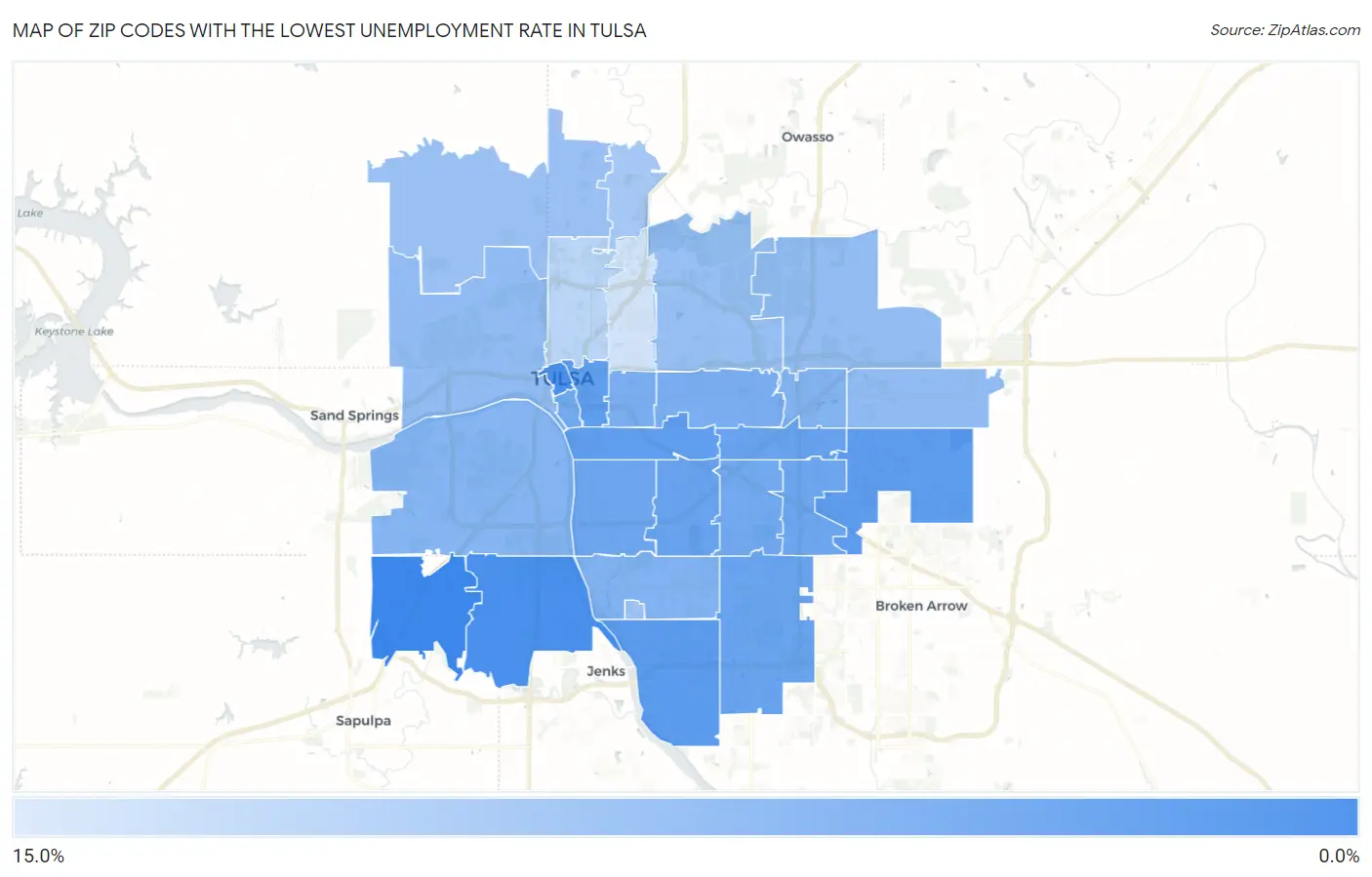 Zip Codes with the Lowest Unemployment Rate in Tulsa Map