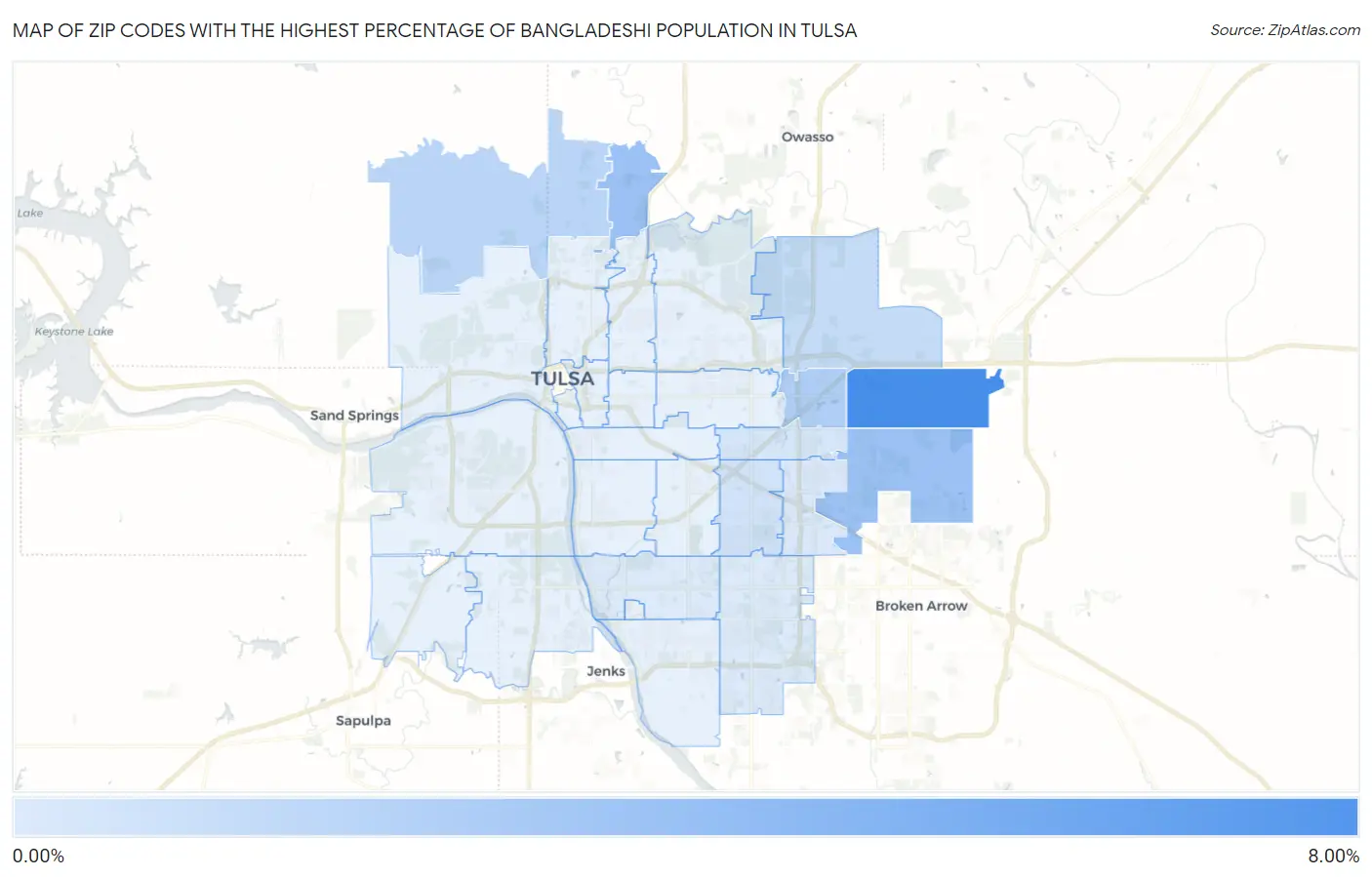 Zip Codes with the Highest Percentage of Bangladeshi Population in Tulsa Map