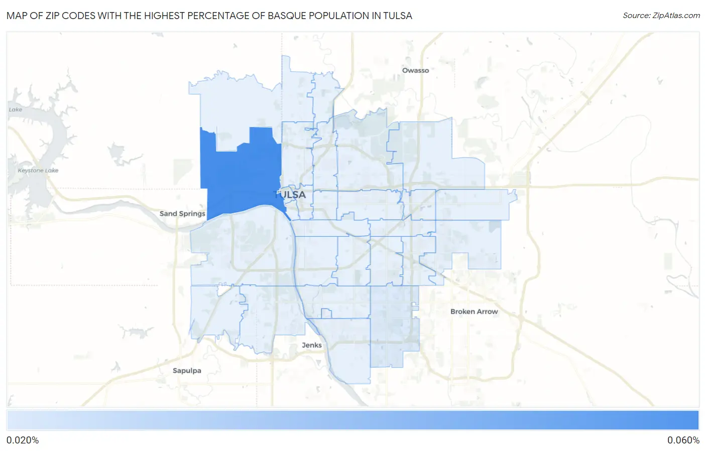Zip Codes with the Highest Percentage of Basque Population in Tulsa Map