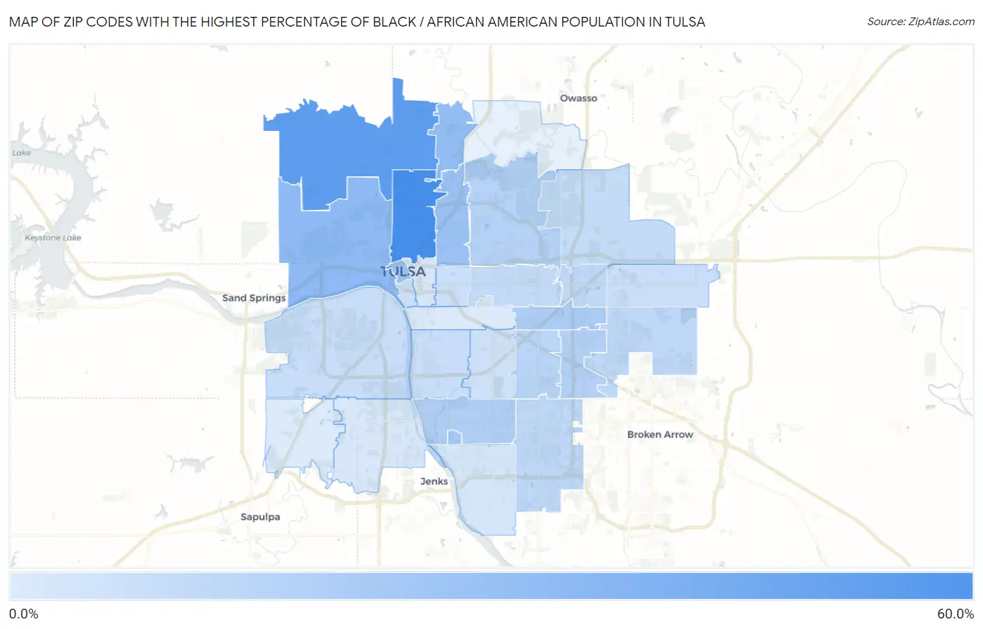 Zip Codes with the Highest Percentage of Black / African American Population in Tulsa Map
