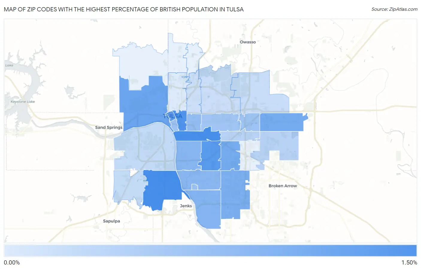 Zip Codes with the Highest Percentage of British Population in Tulsa Map
