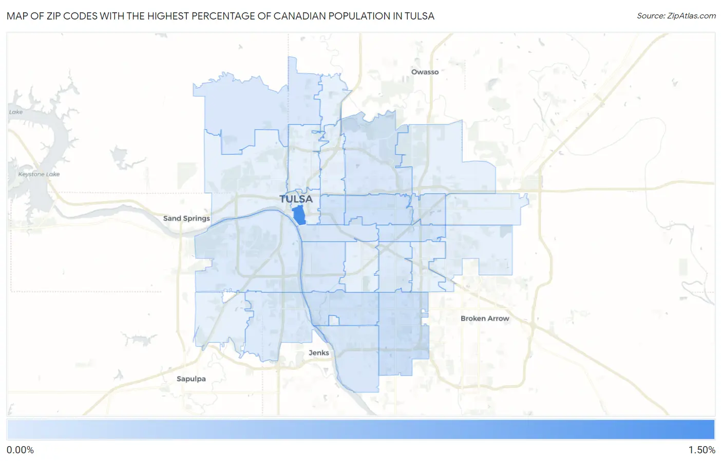 Zip Codes with the Highest Percentage of Canadian Population in Tulsa Map