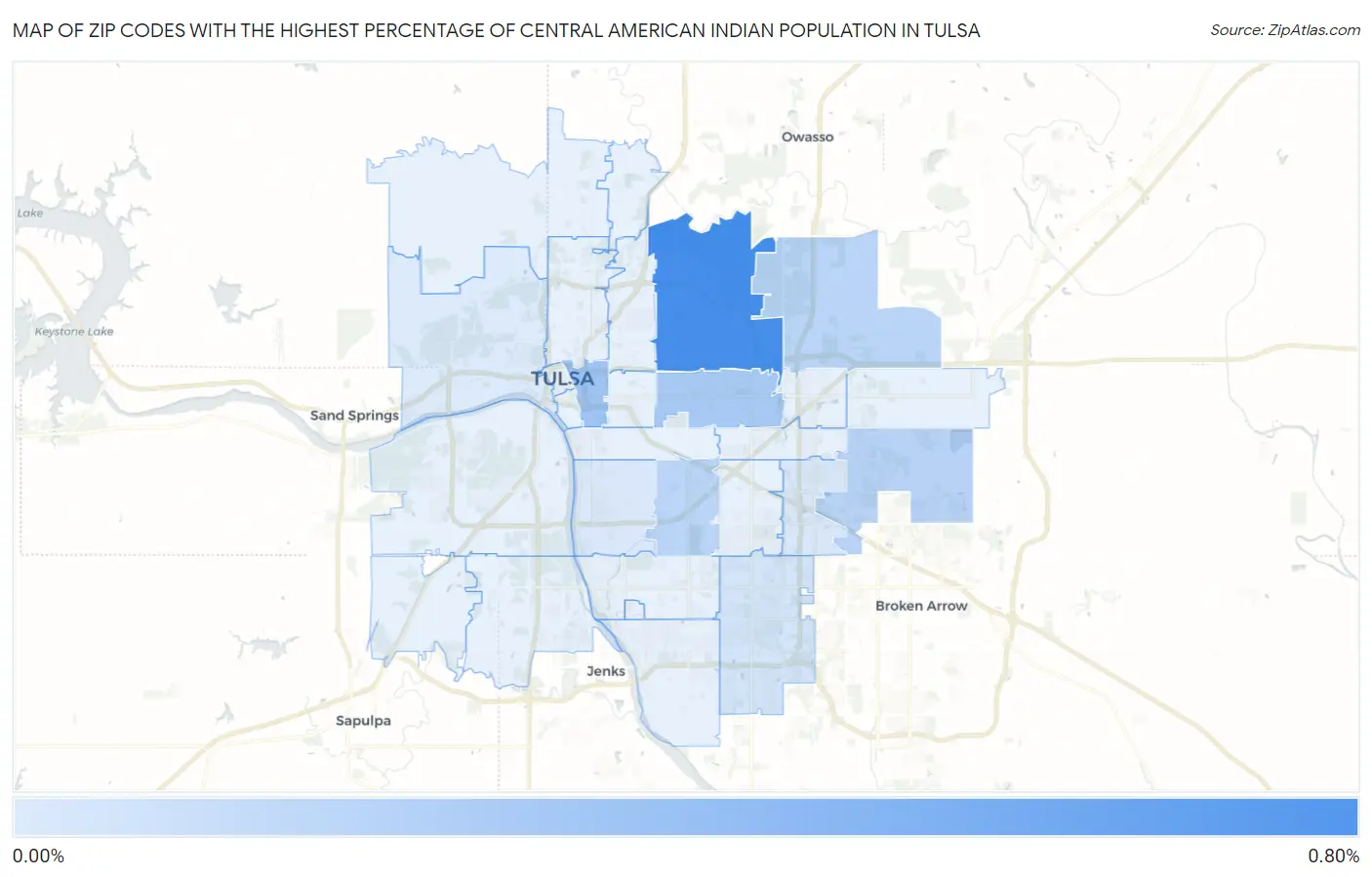 Zip Codes with the Highest Percentage of Central American Indian Population in Tulsa Map