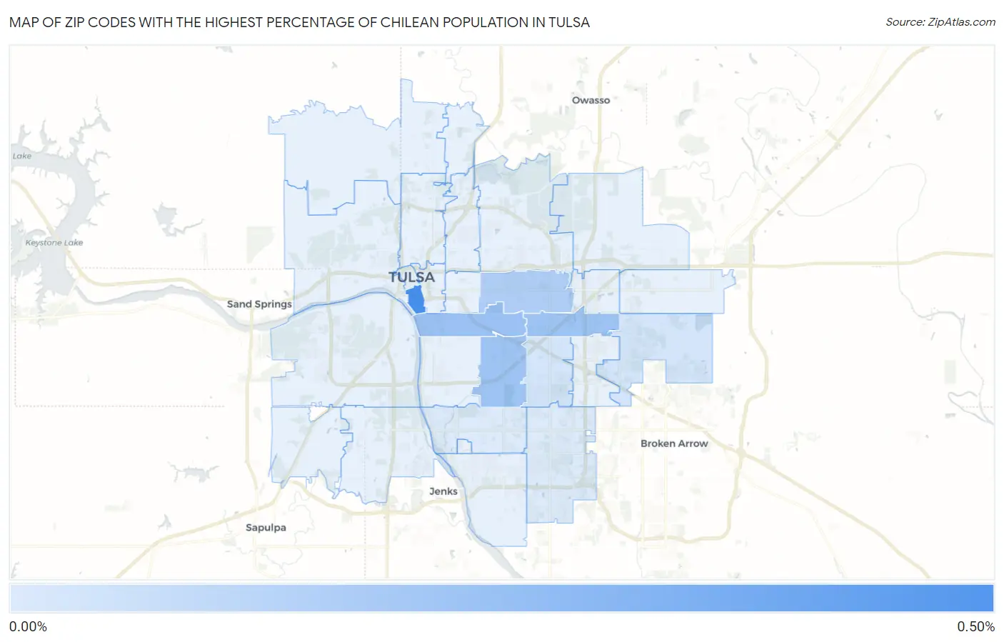 Zip Codes with the Highest Percentage of Chilean Population in Tulsa Map