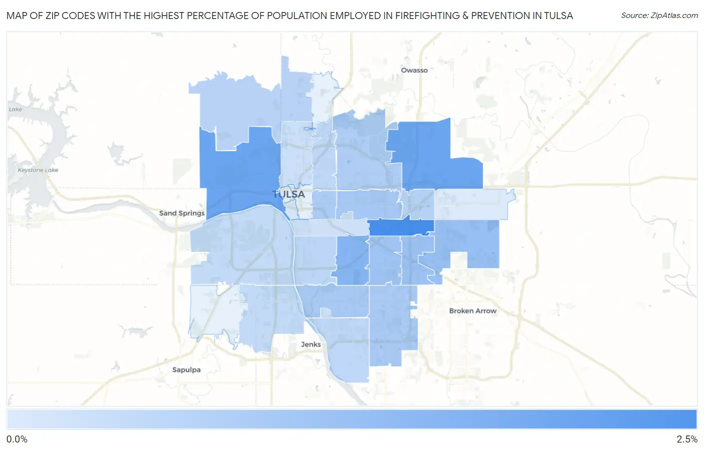 Zip Codes with the Highest Percentage of Population Employed in Firefighting & Prevention in Tulsa Map