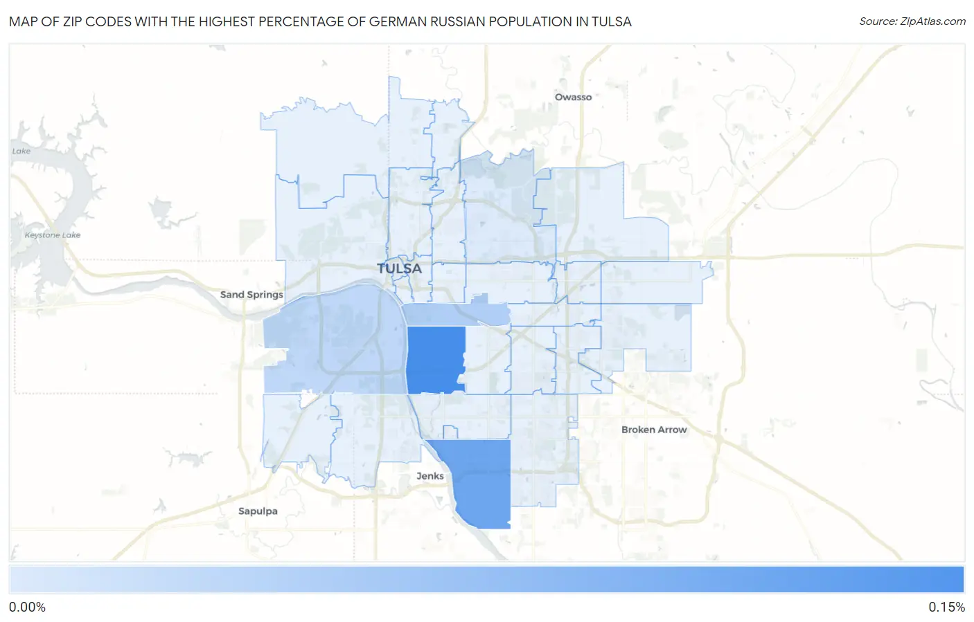 Zip Codes with the Highest Percentage of German Russian Population in Tulsa Map