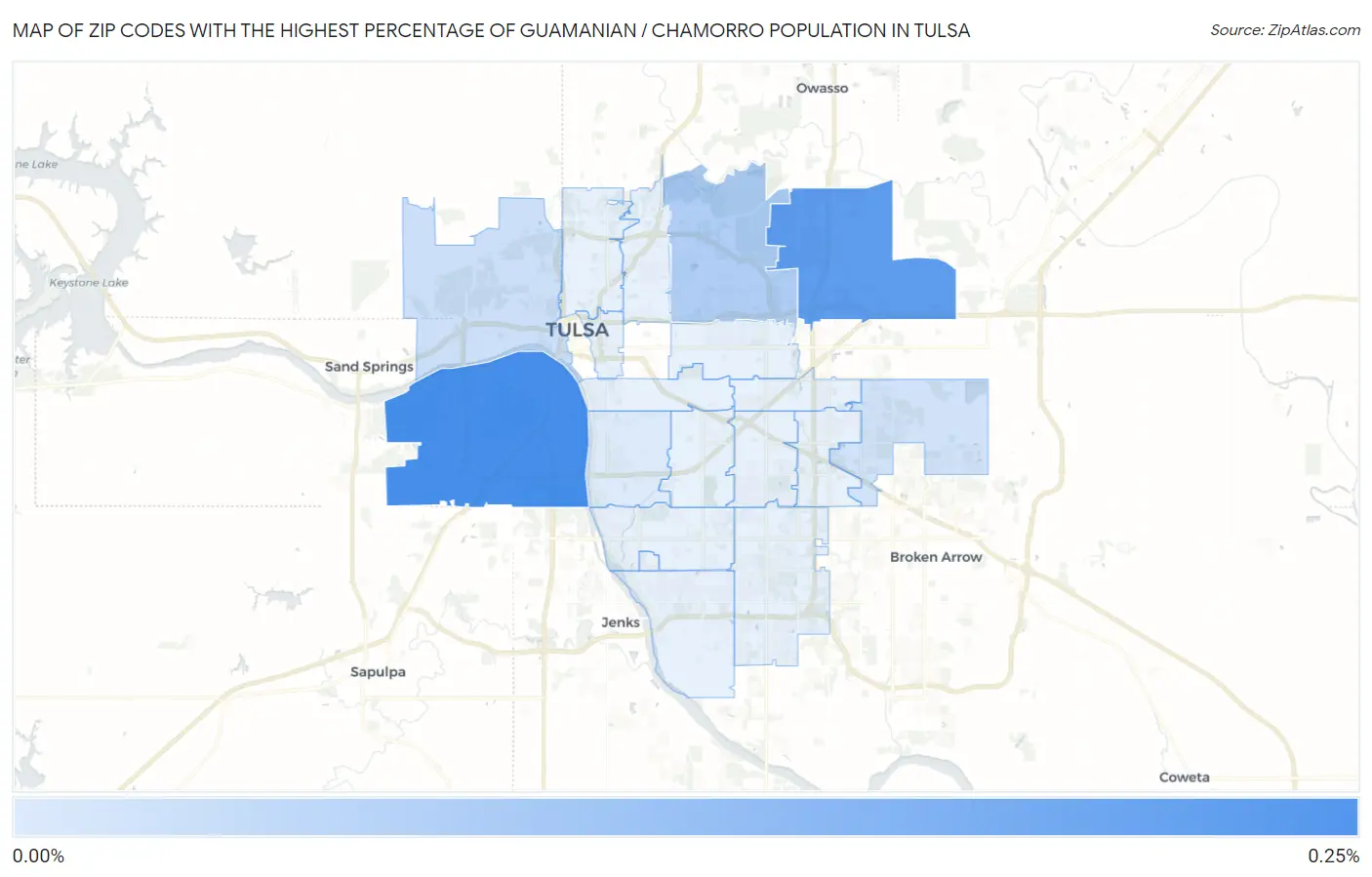 Zip Codes with the Highest Percentage of Guamanian / Chamorro Population in Tulsa Map