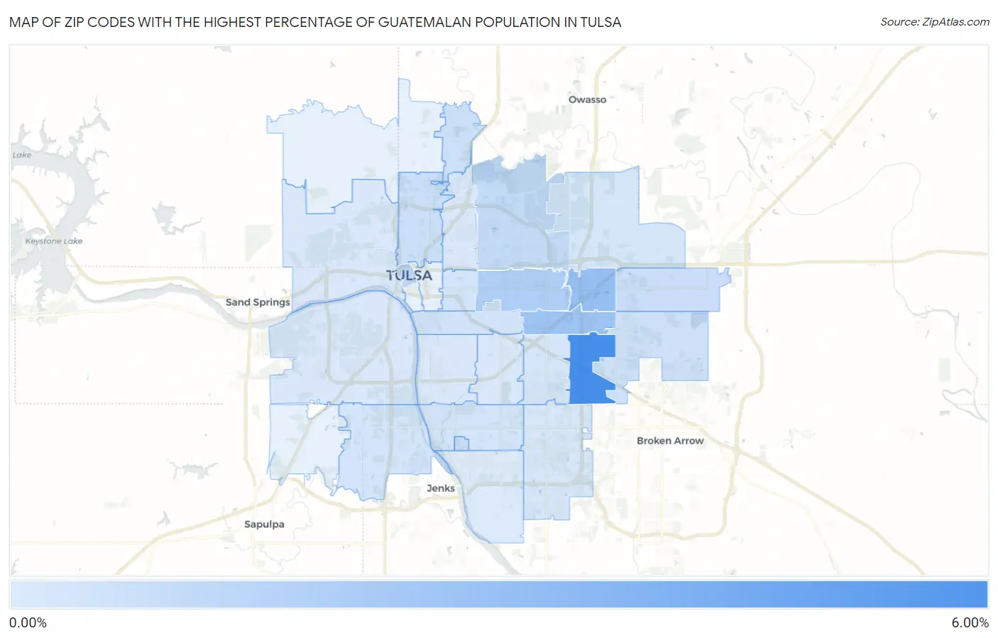 Zip Codes with the Highest Percentage of Guatemalan Population in Tulsa Map